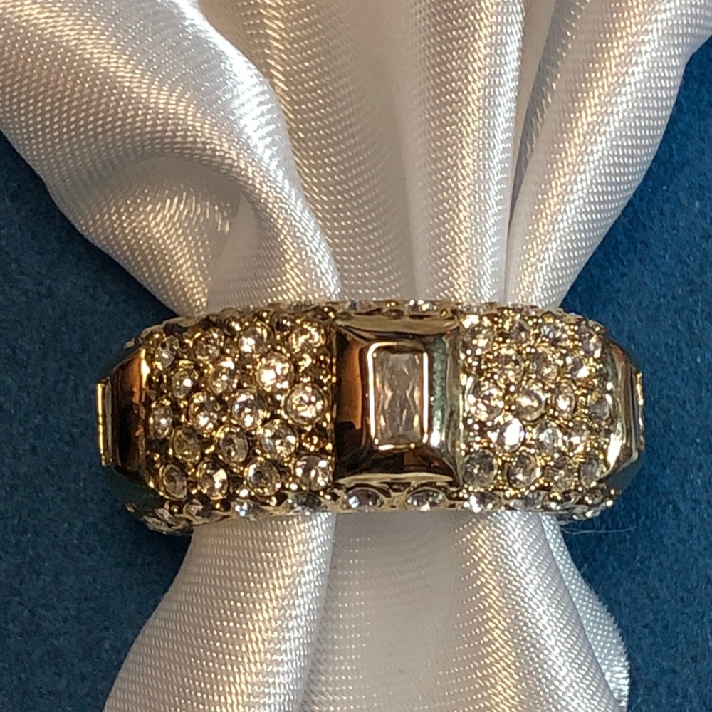 Gold CZ Crystal Eternity Band Ring Wide Radiant Cut Pave Sz 8 Camille Lucie